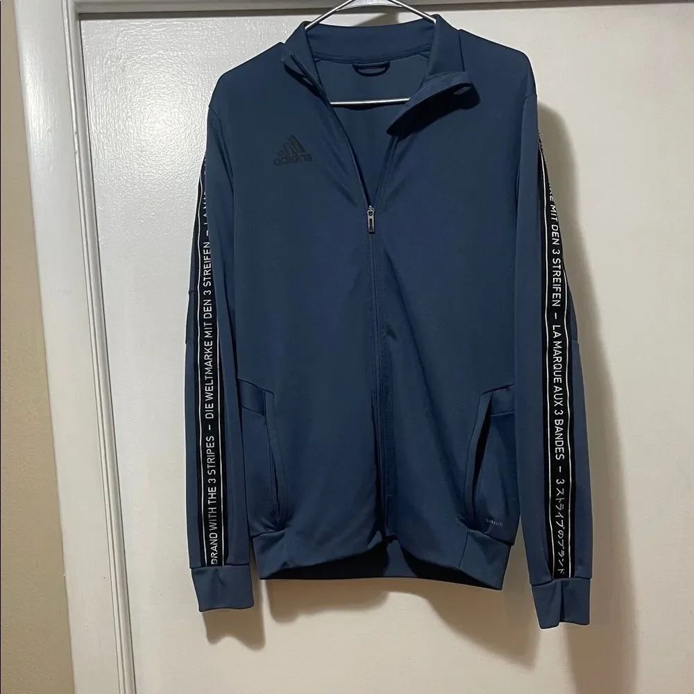 Adidas Navy Zip-Up Jacket with Text Detail large